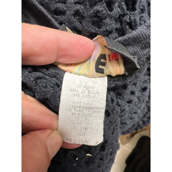 Vintage 80s 90s Cutting Edge Black Open Knit Sweater See Through Top Size Medium - Picture 4 of 4